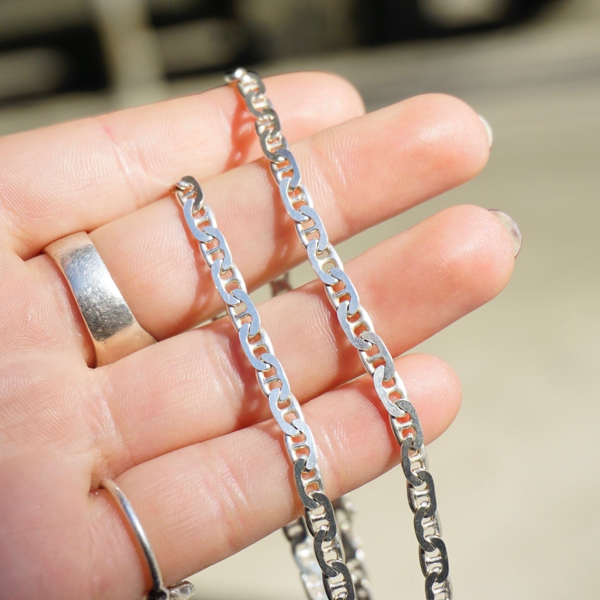 Vintage Sterling Silver Mariner Chain, Silver Chain With Unique Interlocking Links, Long Silver Chain, Unisex Chain, MR 925 Jewelry