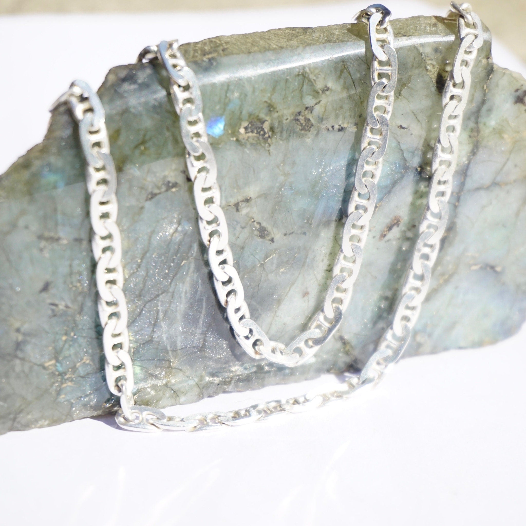 Vintage Sterling Silver Mariner Chain, Silver Chain With Unique Interlocking Links, Long Silver Chain, Unisex Chain, MR 925 Jewelry