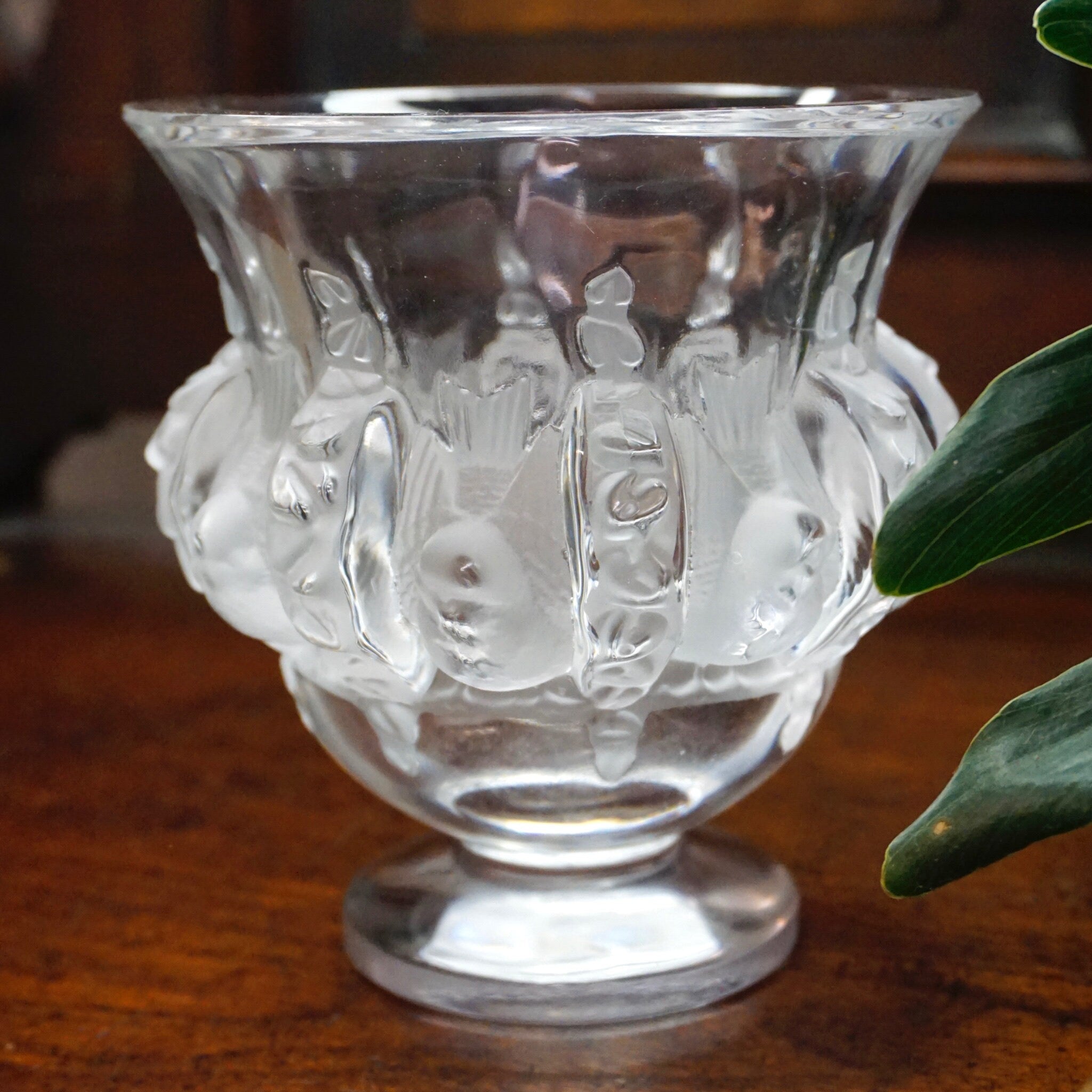 Vintage Lalique France Dampierre Crystal Vase With Sparrows, Beautiful Frosted Lalique Glass Pedestal Vase, Marc Lalique, Made in France