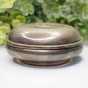 Vintage Sterling Silver Container With Gold Toned Inside, Silver Catchall With Etched Symbols, Small Circular Silver Jar With Lid, MK 925