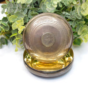 Vintage Sterling Silver Container With Gold Toned Inside, Silver Catchall With Etched Symbols, Small Circular Silver Jar With Lid, MK 925