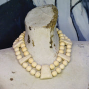 Vintage Gerda Lynggard Monies Chunky Wooden Necklace, Two Strand Wood and Stone Bead Collar Necklace, Mid Century Beaded Necklace