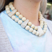 Vintage Gerda Lynggard Monies Chunky Wooden Necklace, Two Strand Wood and Stone Bead Collar Necklace, Mid Century Beaded Necklace