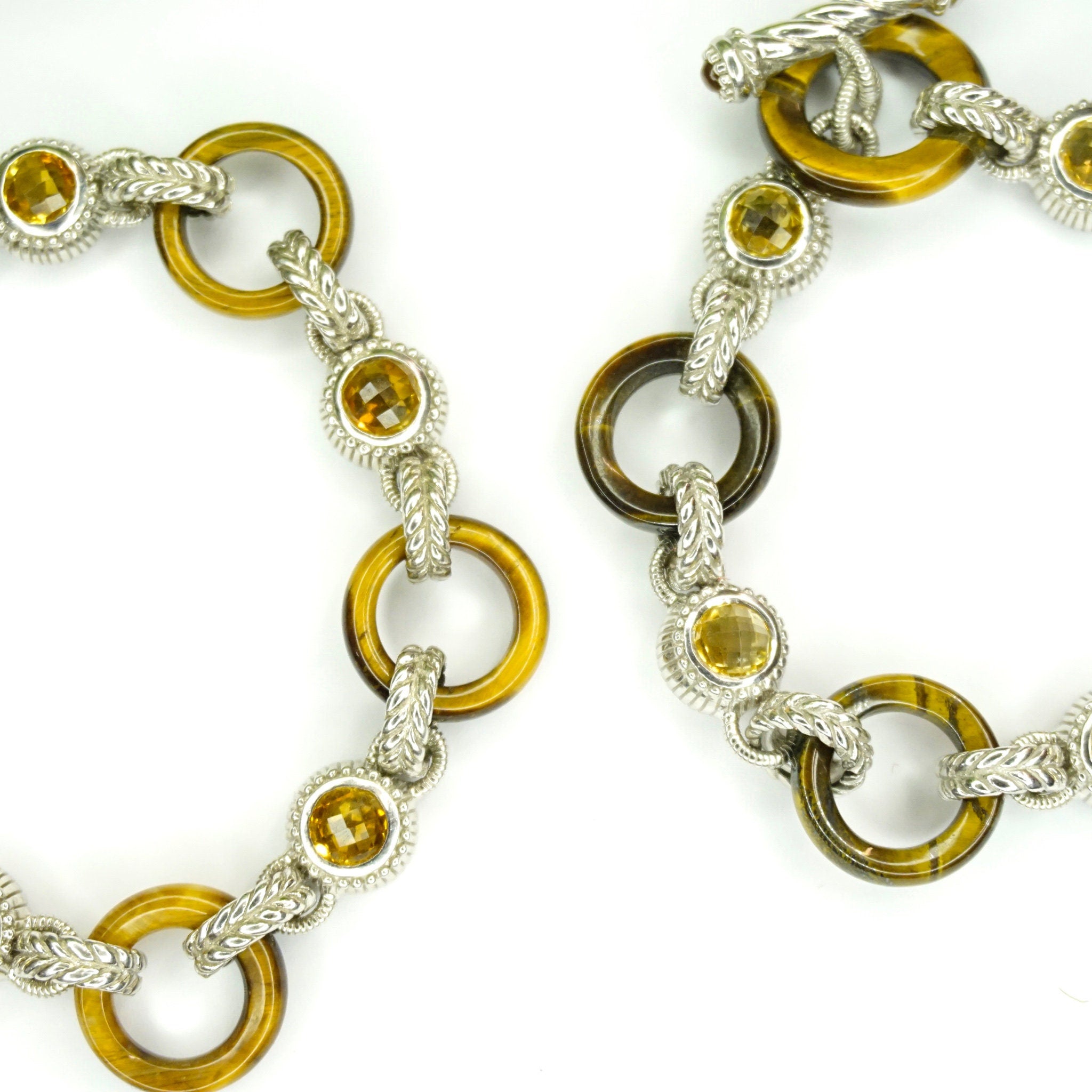 Vintage Judith Ripka Sterling Silver Tigers Eye Citrine Bracelet, Silver Fleur De Lis Link Bracelet With Citrine Stones, 925 Jewelry