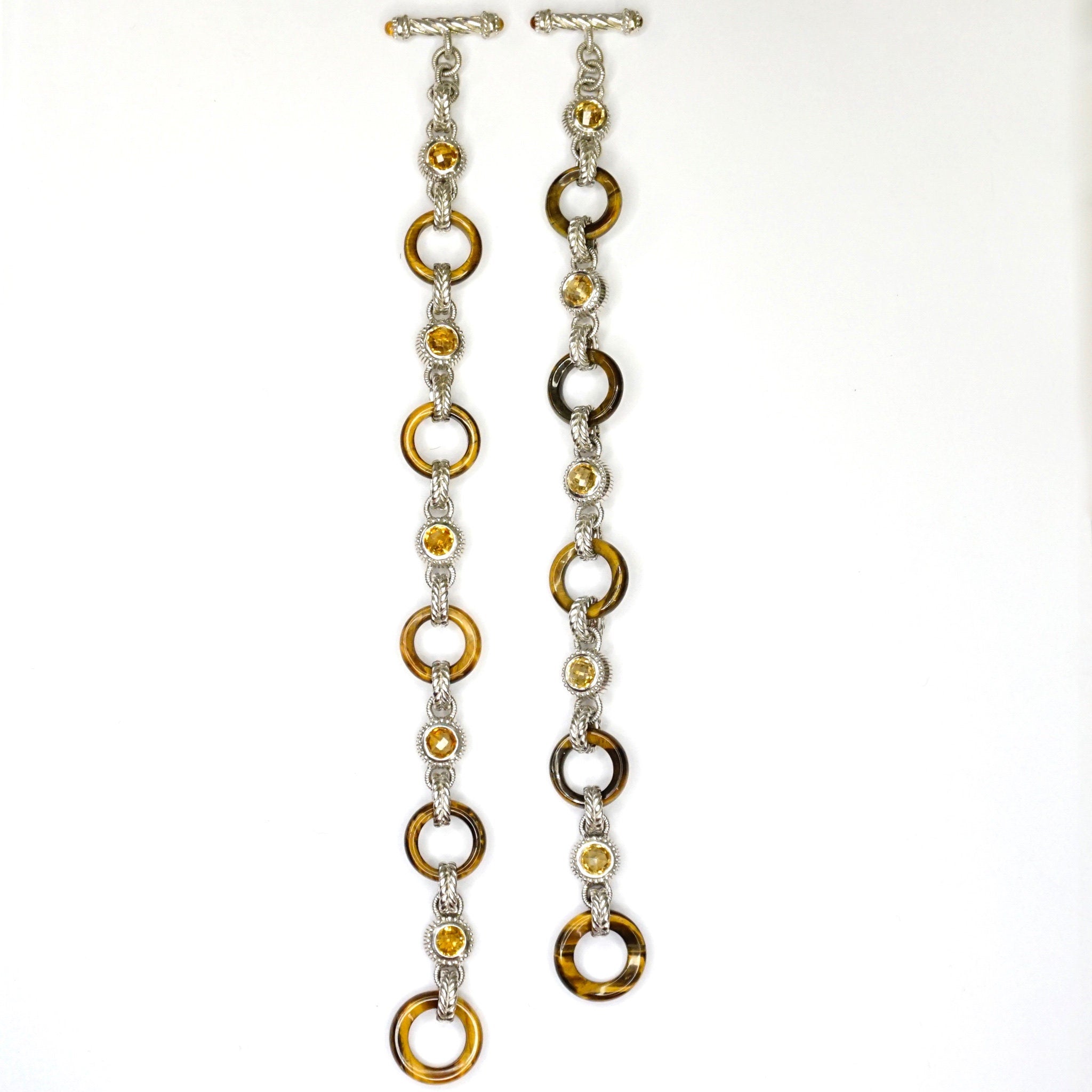 Vintage Judith Ripka Sterling Silver Tigers Eye Citrine Bracelet, Silver Fleur De Lis Link Bracelet With Citrine Stones, 925 Jewelry