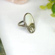 Vintage Sterling Silver Mother Of Pearl And Marcasite Ring, Art Deco Marcasite Ring With Iridescent Mother of Pearl, 925 Jewelry