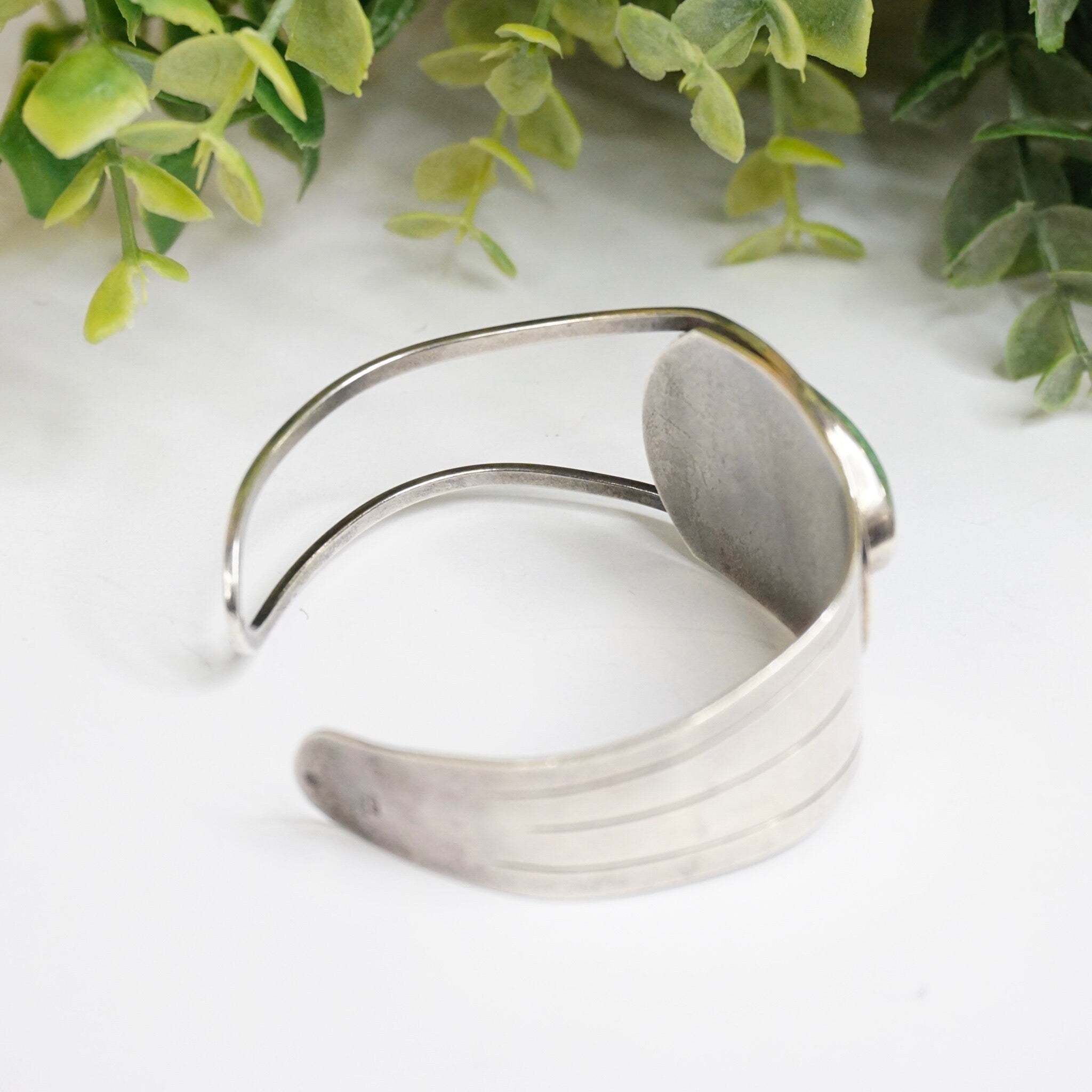 Vintage Silver Cut Out Cuff With Turquoise Stone, Abstract Silver Bracelet With Natural Turquoise, Native American Jewelry, 925