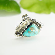 Vintage Turquoise and Sterling Silver Ring, Navajo Ring With Natural Turquoise and Silver Leaf/Feather, Native American Jewelry, 925