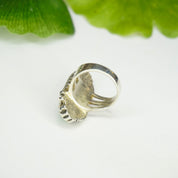 Vintage Turquoise And Silver Ring, Navajo Ring With Silver Feather/Leaf Design, Light Green Turquoise Ring, Natural Turquoise, Foster 925