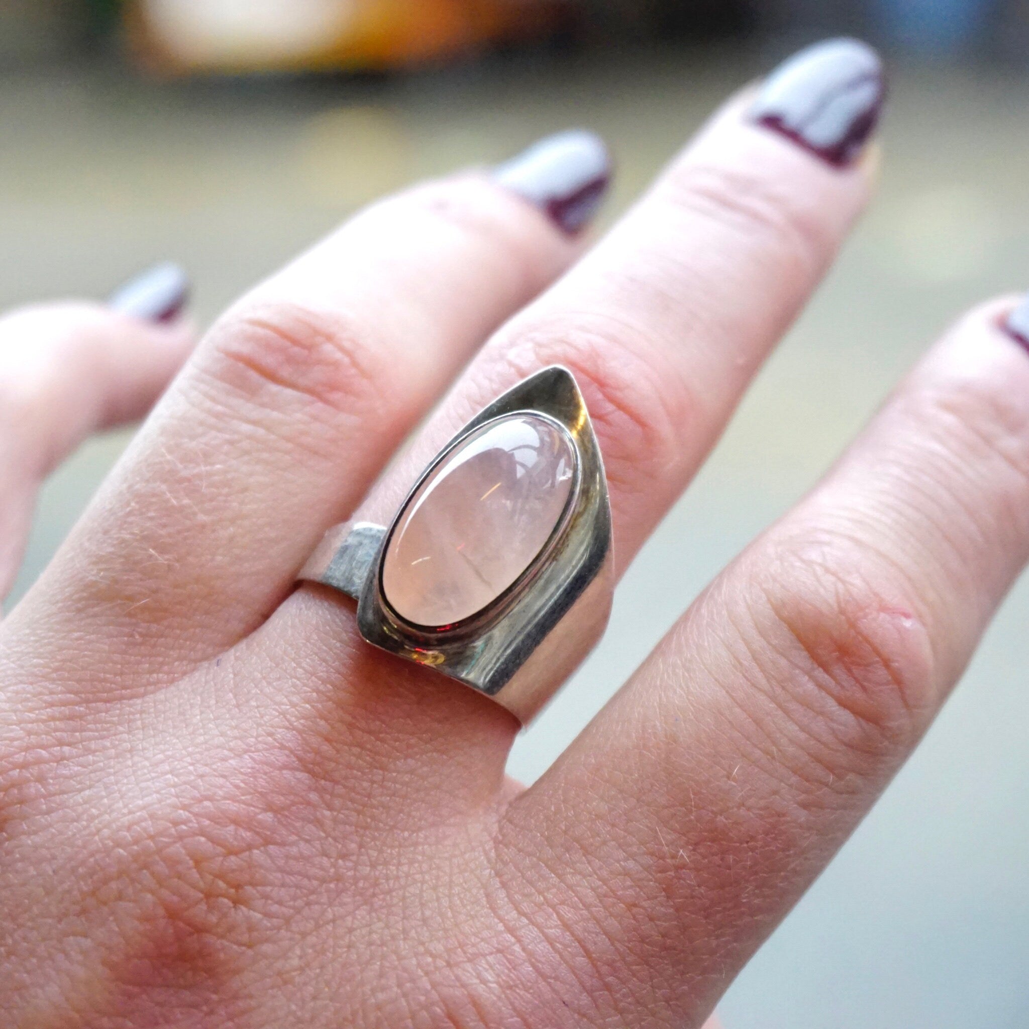 Vintage Sterling Silver Rose Quartz Ring, WWL Sterling Ring With Pink Stone, Adjustable Silver Wrap Ring With Rose Quartz Stone, 925 Jewelry