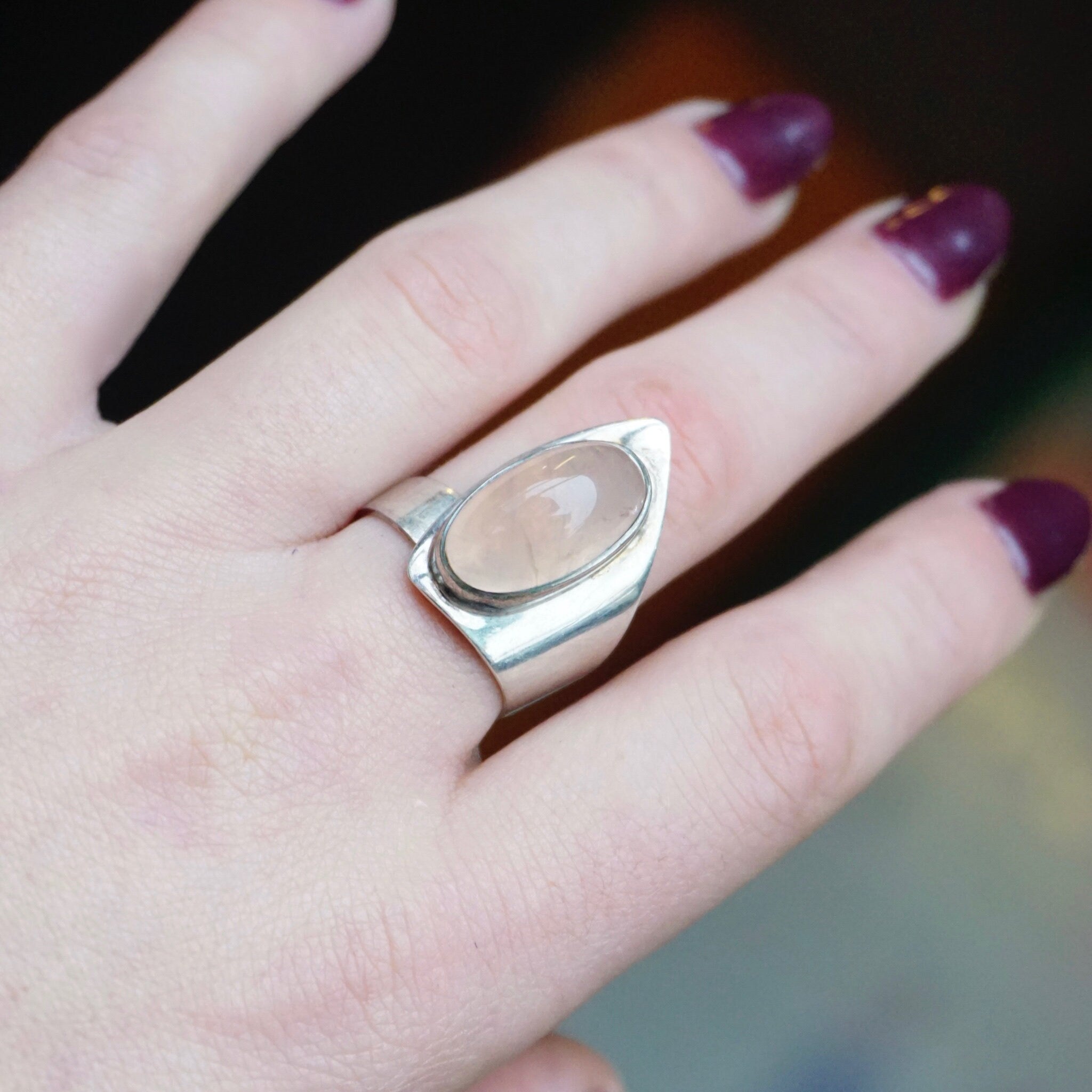 Vintage Sterling Silver Rose Quartz Ring, WWL Sterling Ring With Pink Stone, Adjustable Silver Wrap Ring With Rose Quartz Stone, 925 Jewelry