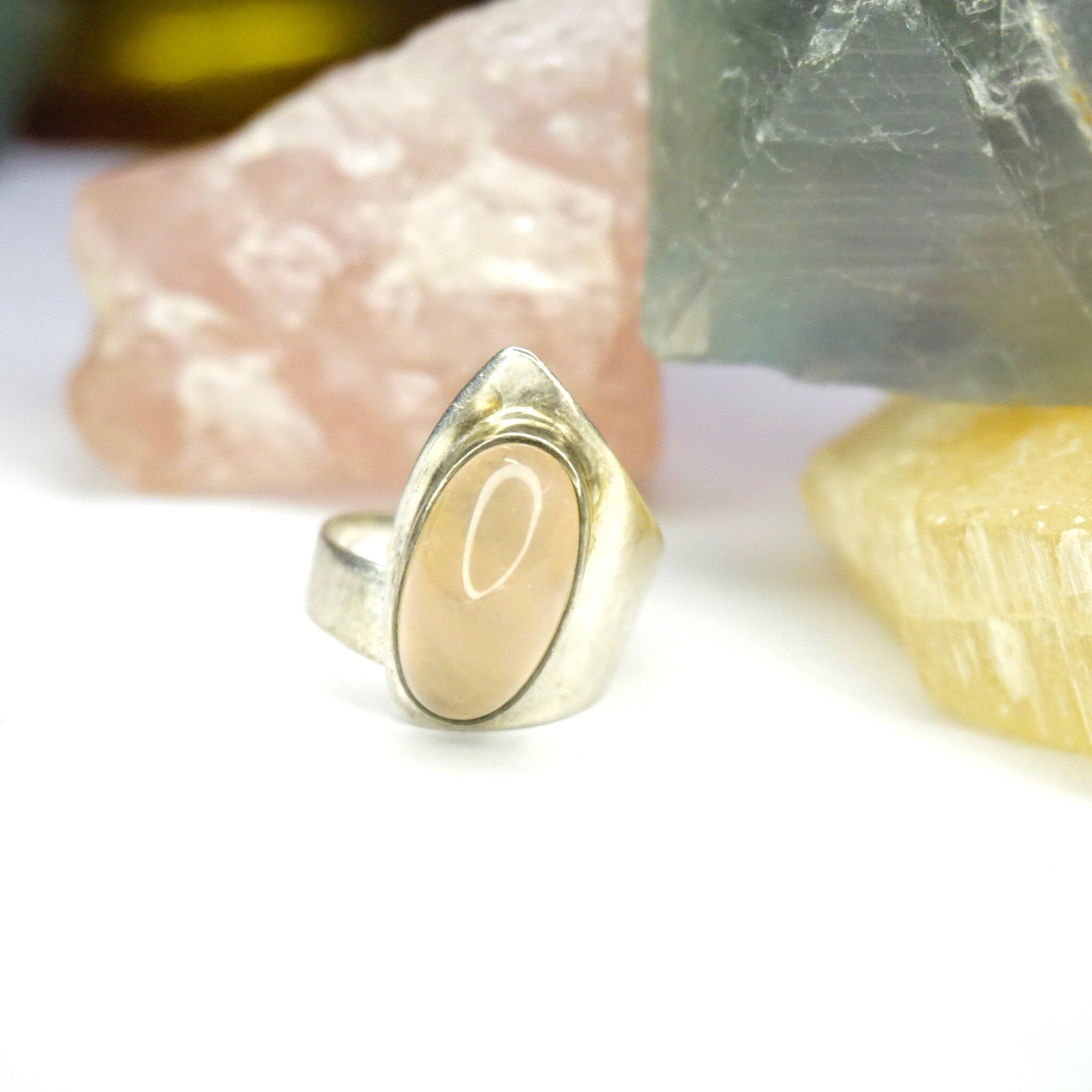 Vintage Sterling Silver Rose Quartz Ring, WWL Sterling Ring With Pink Stone, Adjustable Silver Wrap Ring With Rose Quartz Stone, 925 Jewelry
