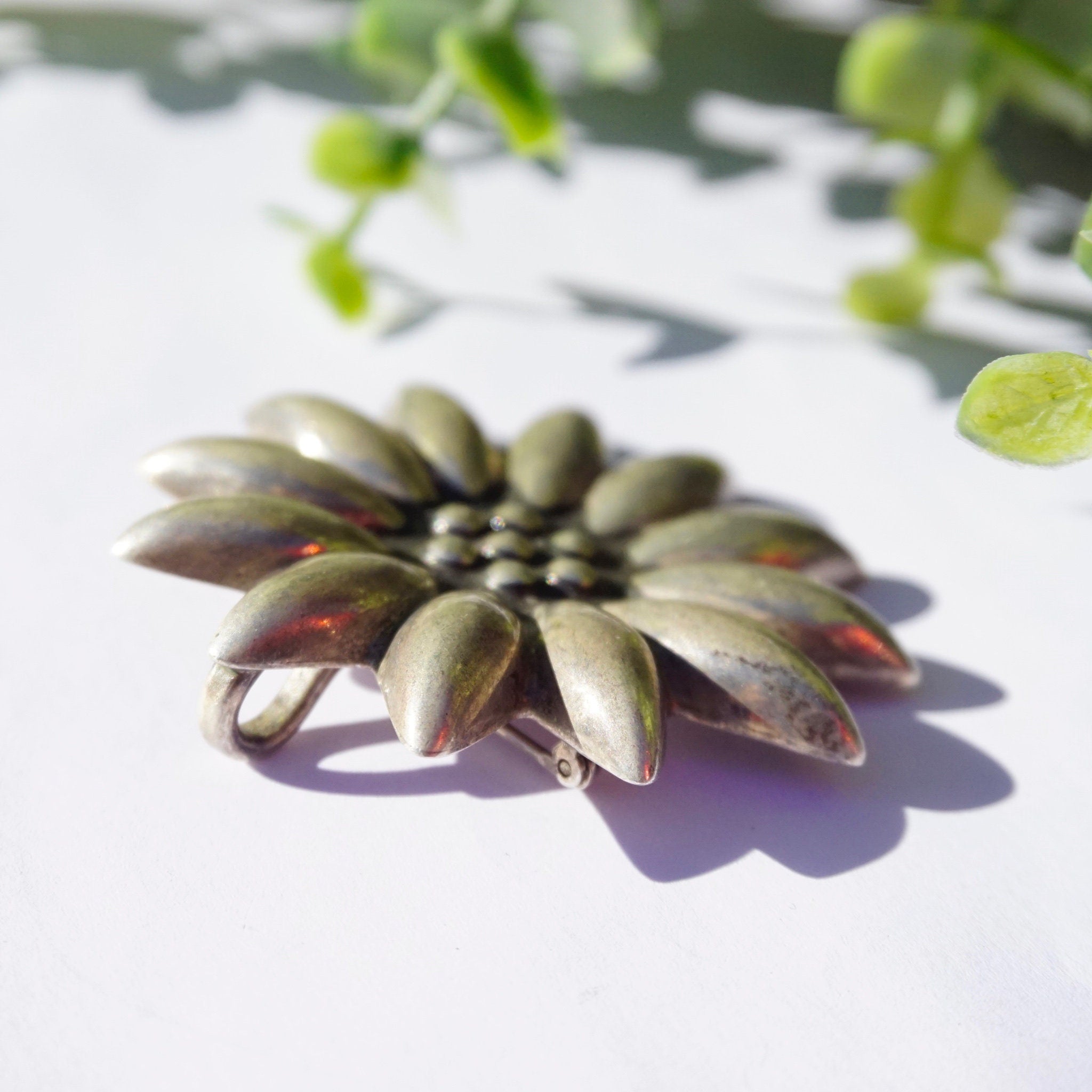 Vintage Sterling Silver Flower Pendant/Brooch, Beautiful Silver Flower Pendant, Embossed Sterling Silver Flower Brooch, MWS 925 Mexico