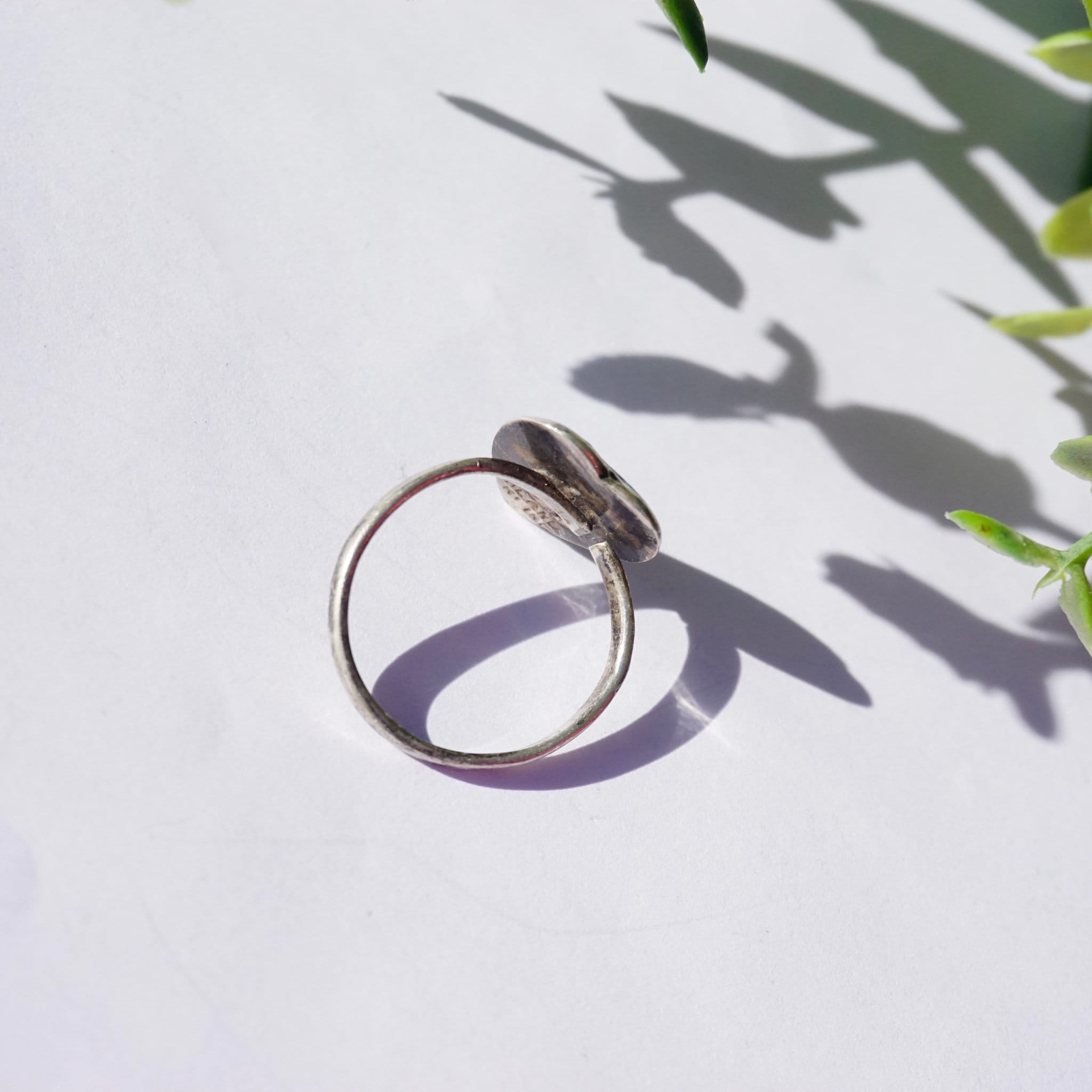 Vintage Sterling Silver Siam Enamel Heart Ring, Blue Enamel Ring With Inlaid Flower, Silver Heart Ring With Flower Design, Thailand Sterling