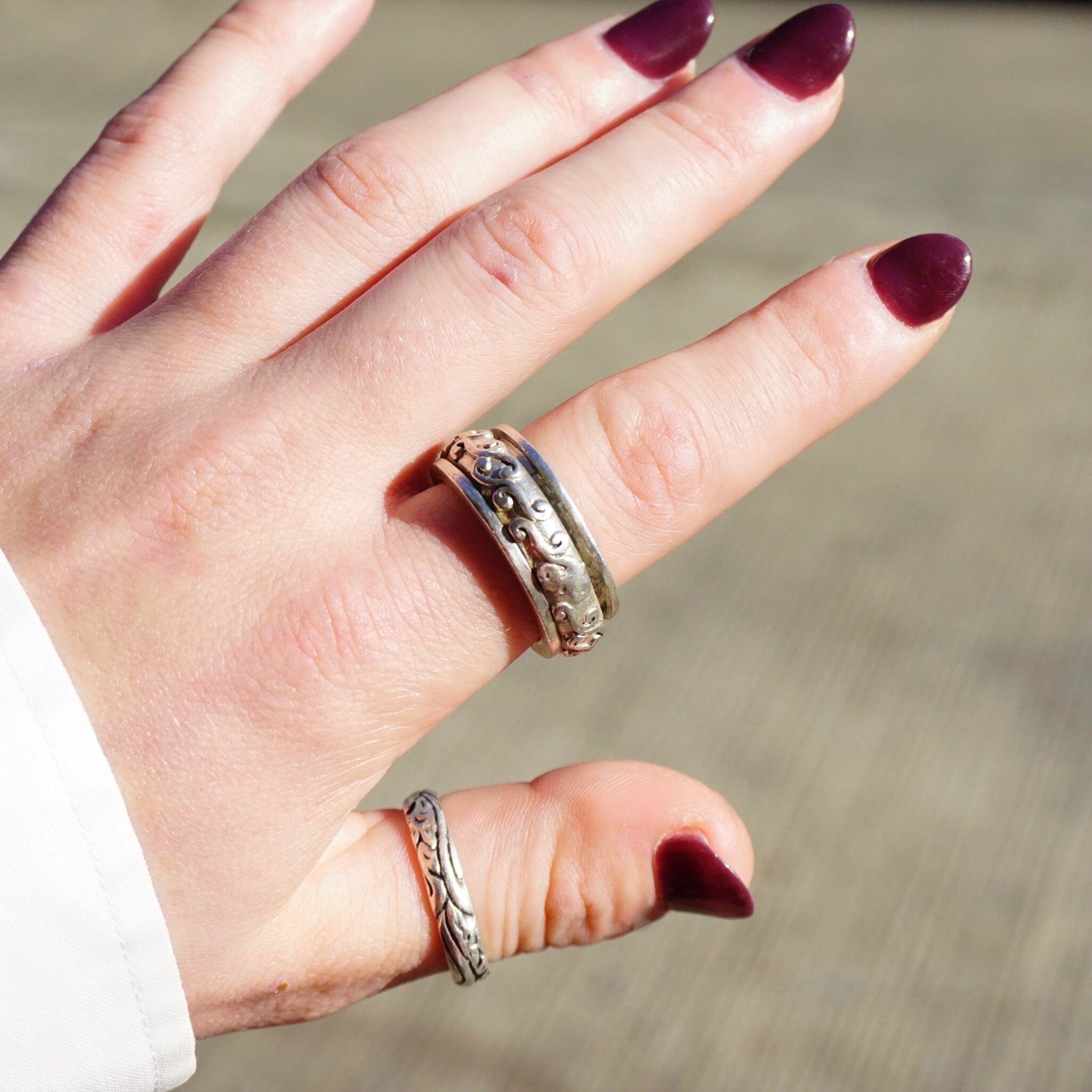Vintage Sterling Silver Spinner Ring, Large Silver Meditation Ring With Swirl Pattern, Thick Sterling Silver Prayer Ring, 925 Jewelry