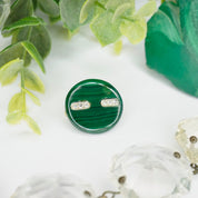 Vintage 14k Gold Diamond Malachite Barrette/Clip, Small Circle Malachite Pin With Diamond Accents and Gold Setting, Green Diamond Clip
