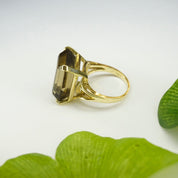 Vintage 14K Gold Smoky Quartz/Citrine Ring, Gold Cocktail Ring With Emerald Cut Stone, Champagne Color Stone Ring With 14K Gold Setting