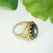 Vintage 10K Gold Onyx Ring With Accent Diamond, Gold Mourning Jewelry, Beautiful Woven Gold Ring With Black Onyx And Center Diamond, 10K