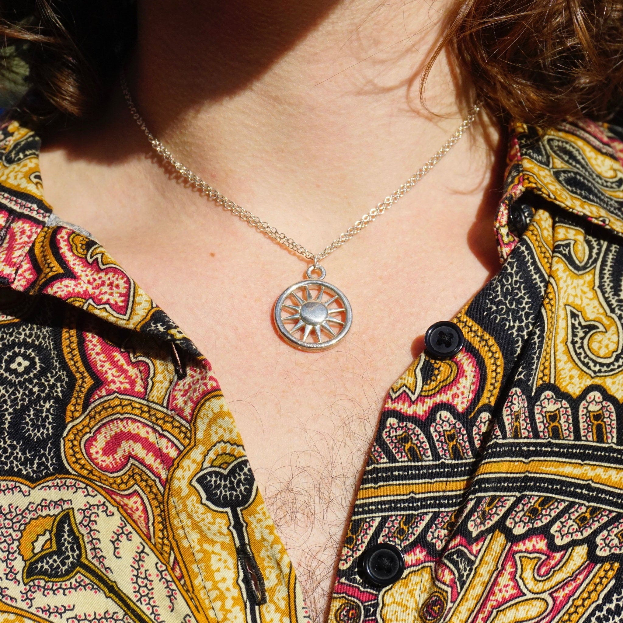 Rare Tiffany & Co. Sterling Silver Sun Pendant Necklace, Double Chain Silver Necklace Sun Circle Pendant, 2003 T and Co. Necklace, 925