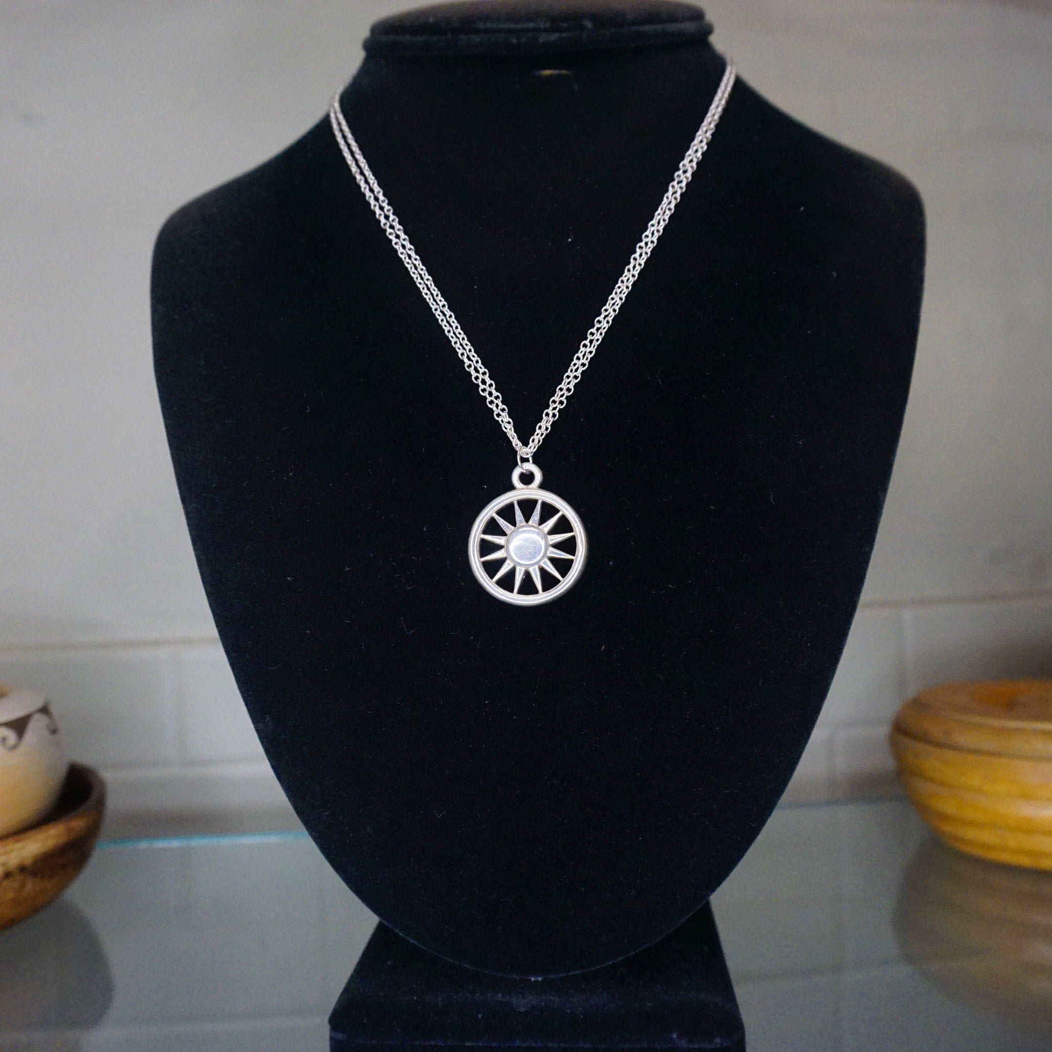 Rare Tiffany & Co. Sterling Silver Sun Pendant Necklace, Double Chain Silver Necklace Sun Circle Pendant, 2003 T and Co. Necklace, 925