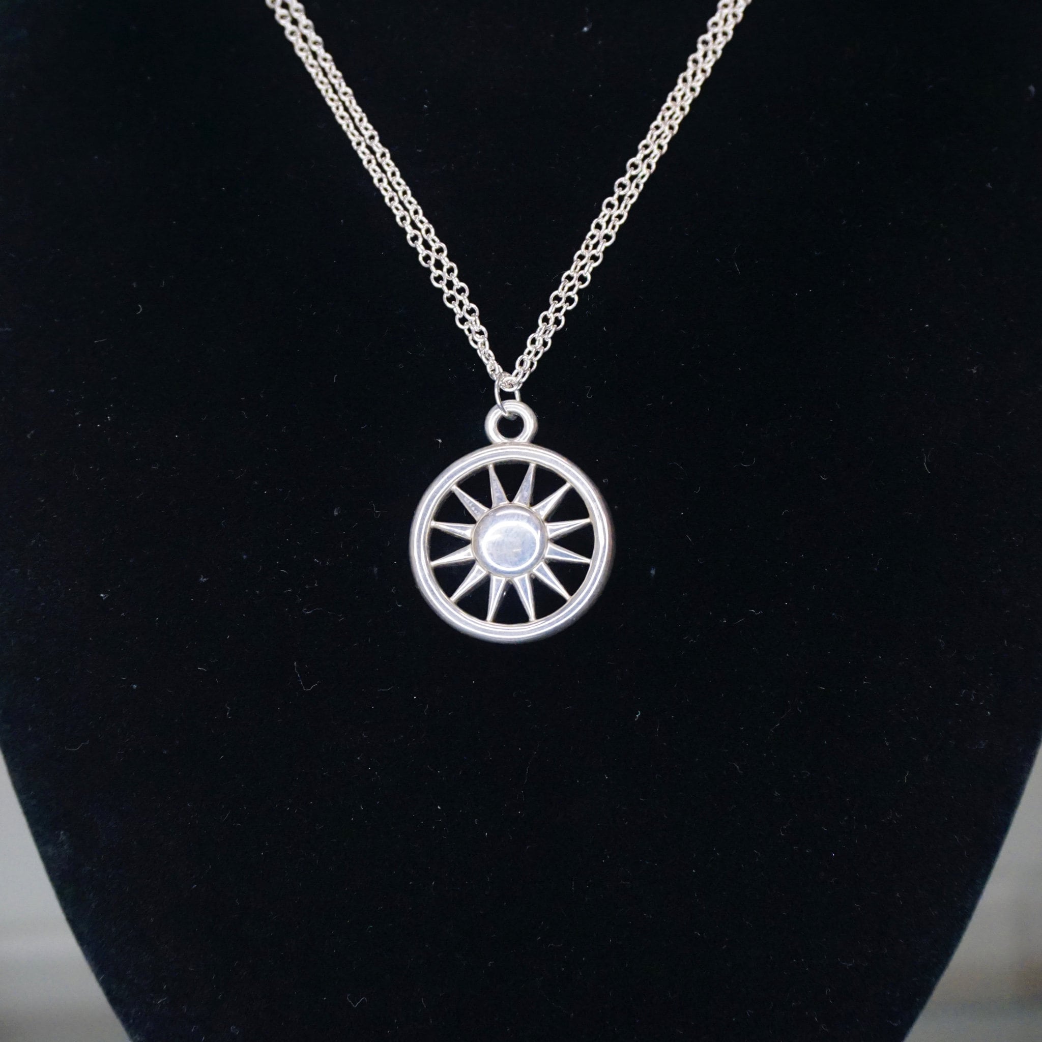 Rare Tiffany & Co. Sterling Silver Sun Pendant Necklace, Double Chain Silver Necklace Sun Circle Pendant, 2003 T and Co. Necklace, 925