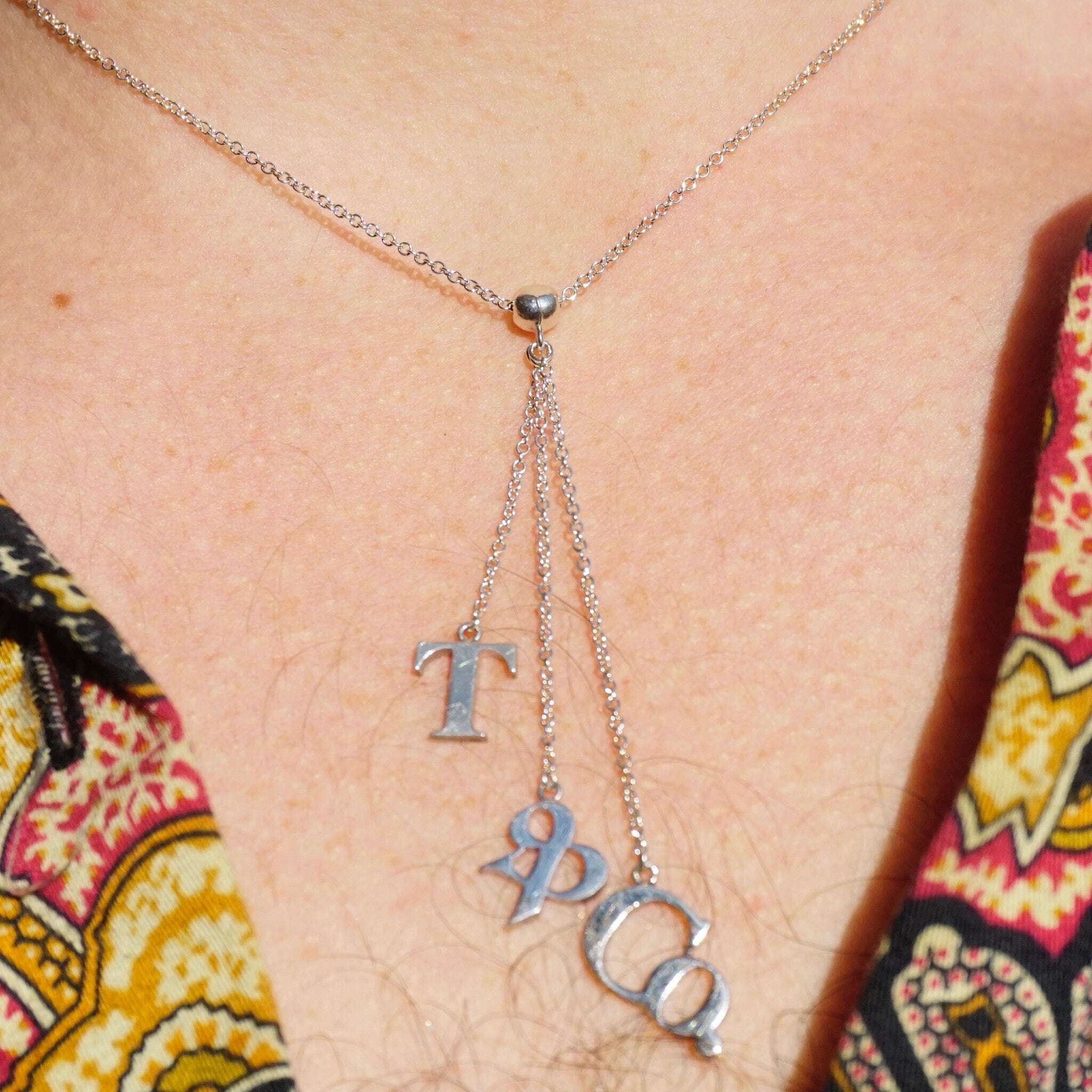 Vintage Tiffany and Co. Sterling Silver T&CO Letters Lariat Necklace, Minimalist Silver Lariat Style Chain Necklace, 925 Jewelry