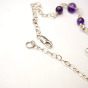 Vintage Sterling Silver Station Necklace With Purple Stones, Long Beaded Necklace With Silver Crescents, Purple and Silver Pendant Necklace