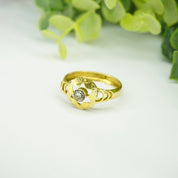 Antique Victorian 14K Gold Ring With Center Stone, Gold Mourning Jewelry Ring With Star Cut Out, Embellished Gold Ring With Small Stone