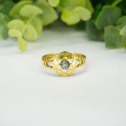 Antique Victorian 14K Gold Ring With Center Stone, Gold Mourning Jewelry Ring With Star Cut Out, Embellished Gold Ring With Small Stone