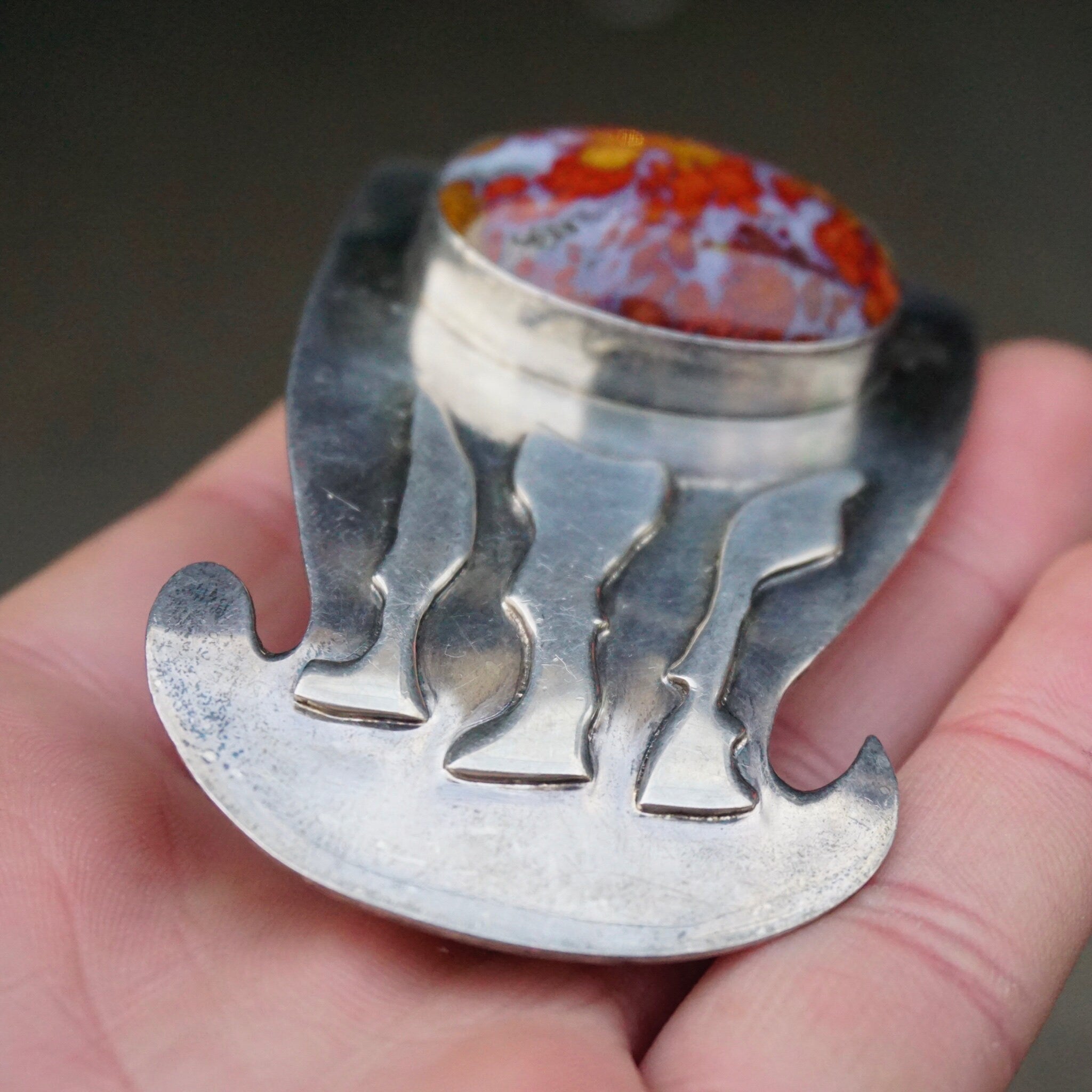 Vintage Silver Belt Buckle With Lace Agate Stone, Abstract Silver Belt Buckle With Large Orange and Purple Stone, Silver Belt Buckle, 925