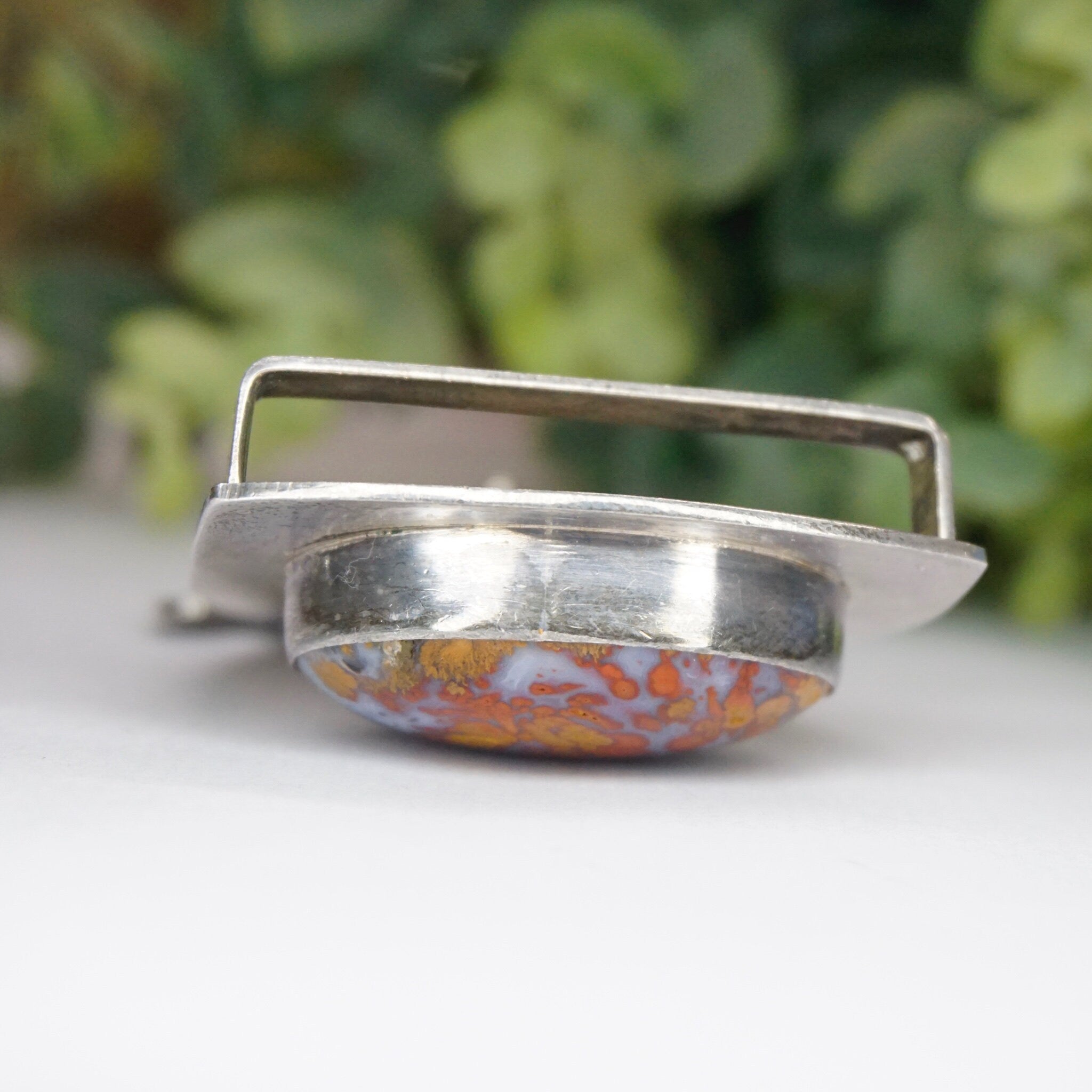 Vintage Silver Belt Buckle With Lace Agate Stone, Abstract Silver Belt Buckle With Large Orange and Purple Stone, Silver Belt Buckle, 925