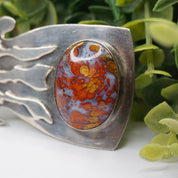 Vintage Silver Belt Buckle With Lace Agate Stone, Abstract Silver Belt Buckle With Large Orange and Purple Stone, Silver Belt Buckle, 925