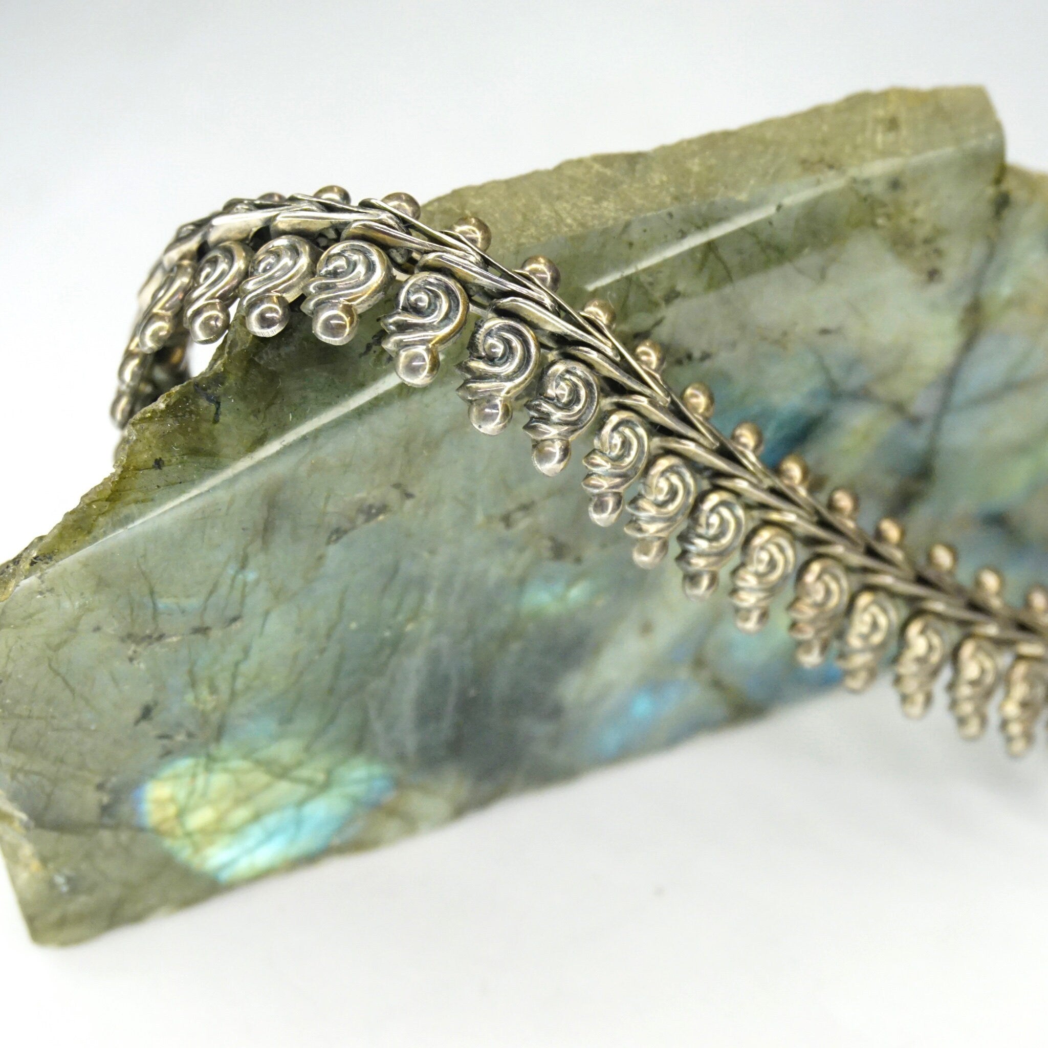 Vintage Sterling Silver Link Bracelet, Nouveau Style Bracelet With Silver Swirls, Unique Silver Bracelet With Abstract Embellishments, 925