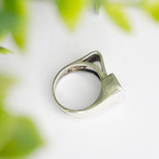 Vintage Sterling Silver Ring With Off Set Stone, Unique Silver Ring With Rectangle Face And Emerald Cut Glass, Small Silver Cut Out Ring