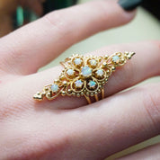 Vintage 14K Gold Opal Ring, Nouveau Style Long Finger Gold Ring With Opal Stones, Beautiful Embellished Gold Ring With Opalescent Stones