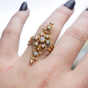 Vintage 14K Gold Opal Ring, Nouveau Style Long Finger Gold Ring With Opal Stones, Beautiful Embellished Gold Ring With Opalescent Stones