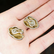 Vintage Sterling Silver 18K Gold Clip On Earrings, Signed Pazia Sterling 18K Earrings, Abstract Silver Earrings With Gold Details, 925