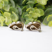 Vintage Sterling Silver 18K Gold Clip On Earrings, Signed Pazia Sterling 18K Earrings, Abstract Silver Earrings With Gold Details, 925