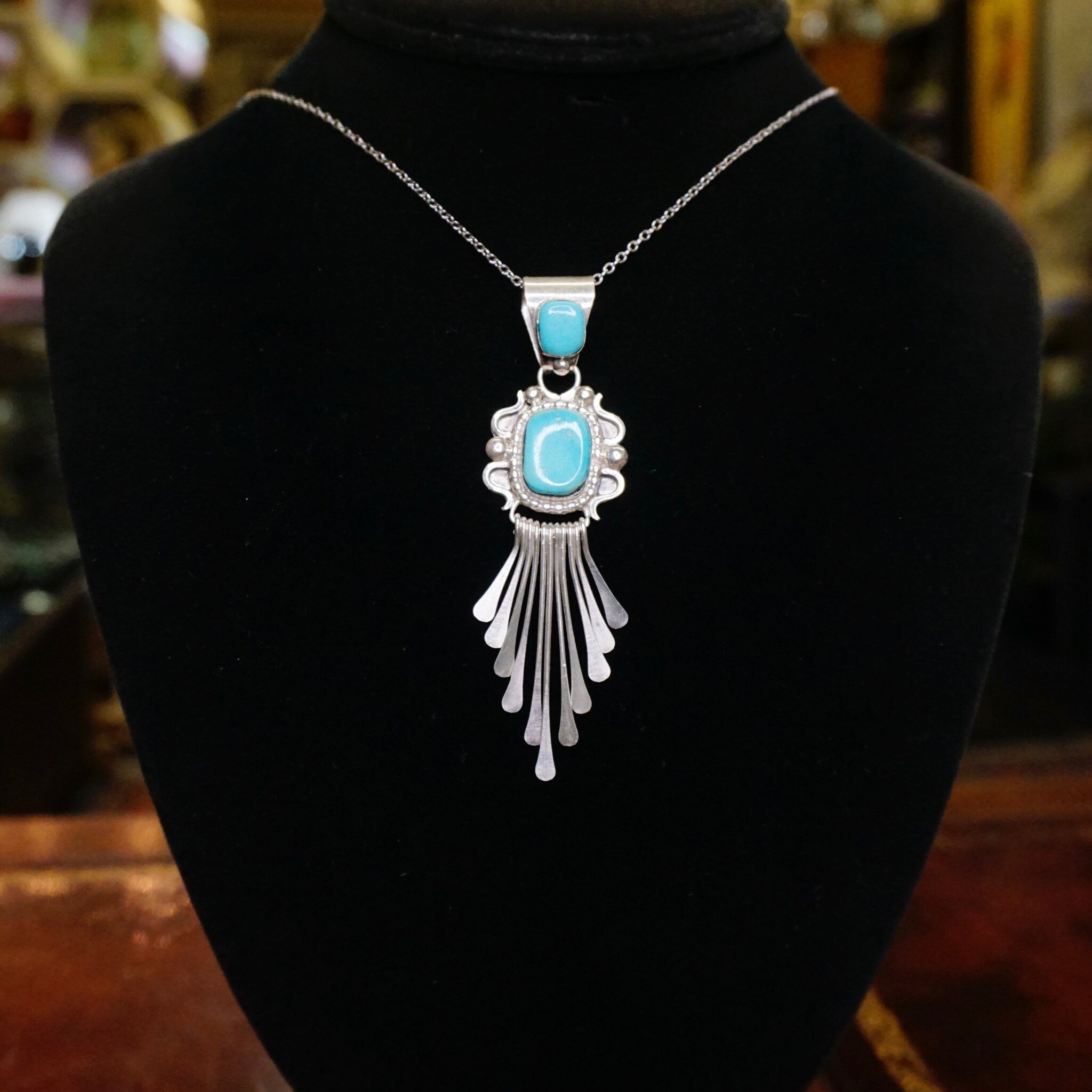 Vintage Native American Sterling Silver Turquoise Pendant, Light Blue Turquoise Pendant With Silver Details, RB 925 Turquoise Pendant