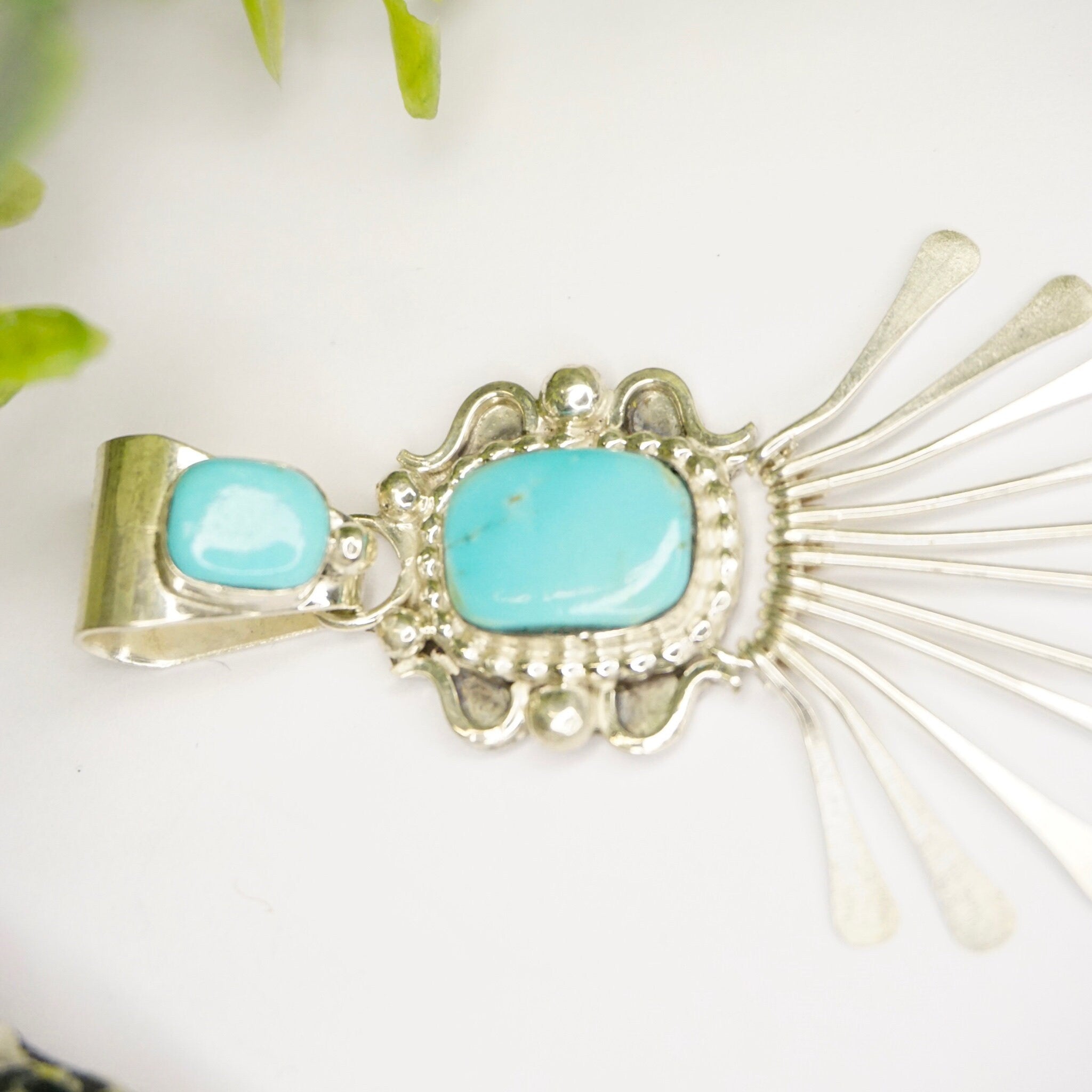 Vintage Native American Sterling Silver Turquoise Pendant, Light Blue Turquoise Pendant With Silver Details, RB 925 Turquoise Pendant