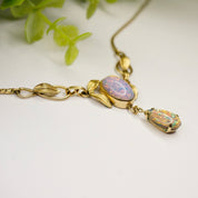 Vintage Van Dell 12K Gold Filled Opal Choker Necklace, Beautiful Dragons Breath Art Glass Necklace, Opalescent Stone Choker With Gold Leafs