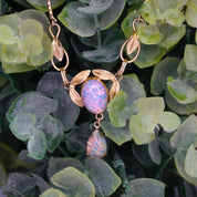 Vintage Van Dell 12K Gold Filled Opal Choker Necklace, Beautiful Dragons Breath Art Glass Necklace, Opalescent Stone Choker With Gold Leafs