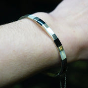 Vintage Sterling Silver Bangle With Inlaid Onyx and Mother Of Pearl, Minimalist Jewelry, 925A