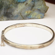 Vintage Sterling Silver Bangle With Inlaid Onyx and Mother Of Pearl, Minimalist Jewelry, 925A