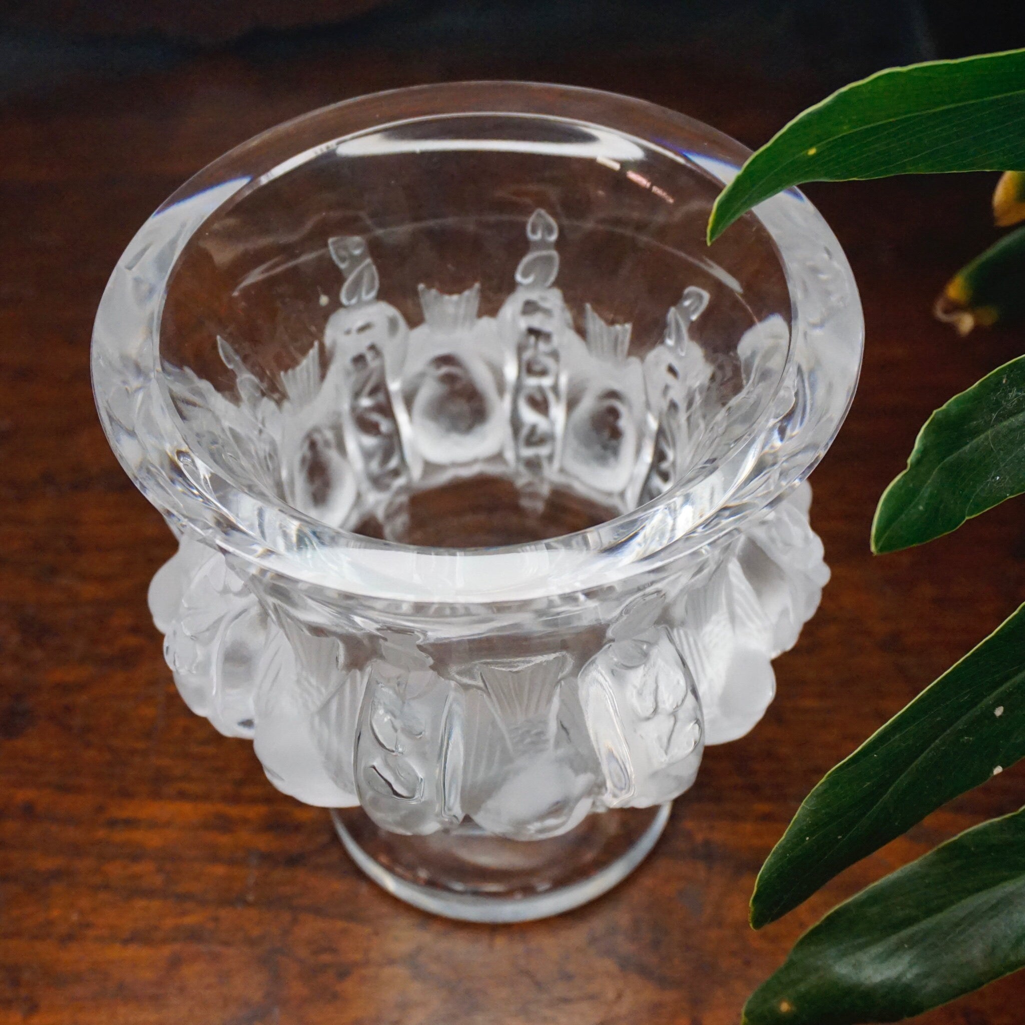 Vintage Lalique France Dampierre Crystal Vase With Sparrows, Beautiful Frosted Lalique Glass Pedestal Vase, Marc Lalique, Made in France