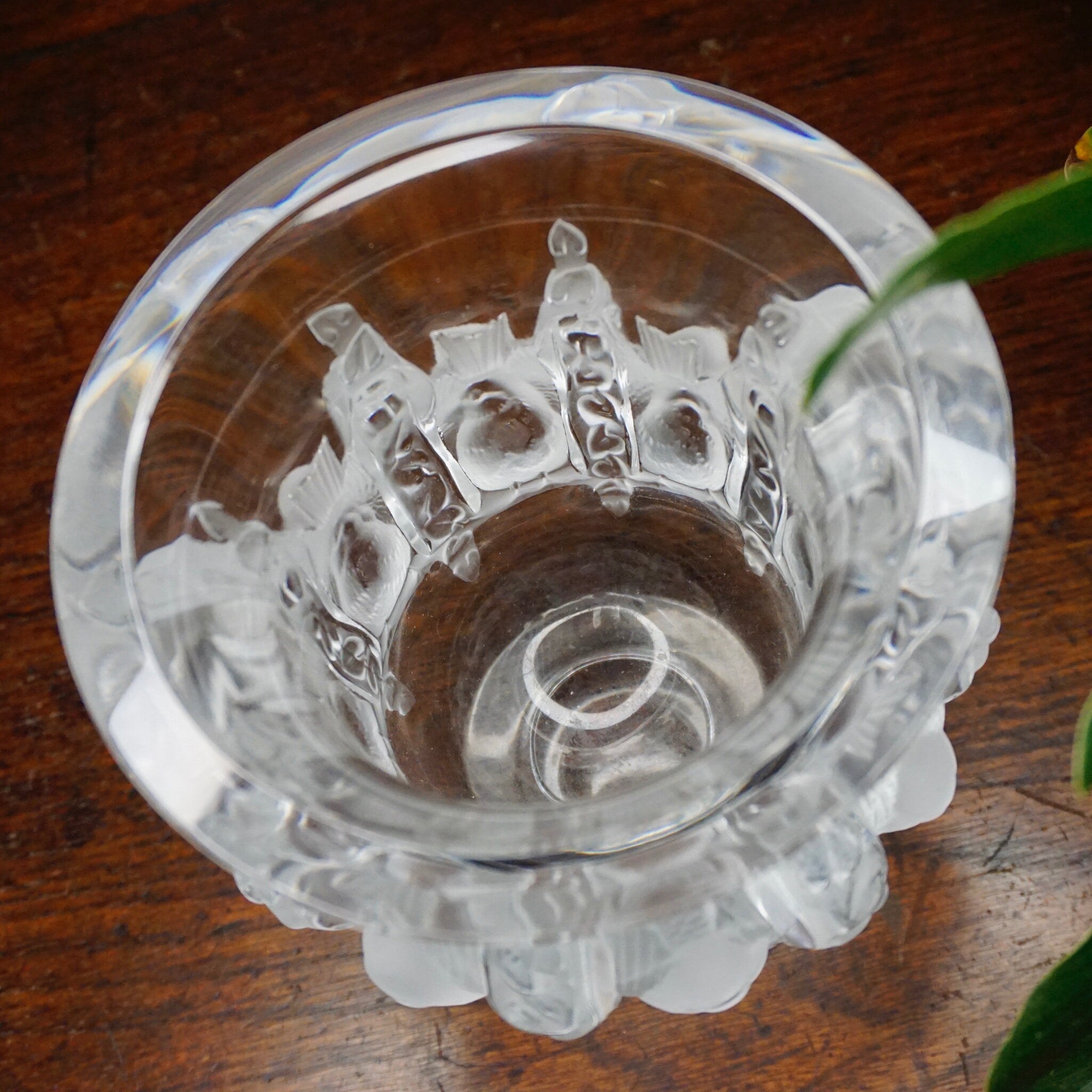 Vintage Lalique France Dampierre Crystal Vase With Sparrows, Beautiful Frosted Lalique Glass Pedestal Vase, Marc Lalique, Made in France
