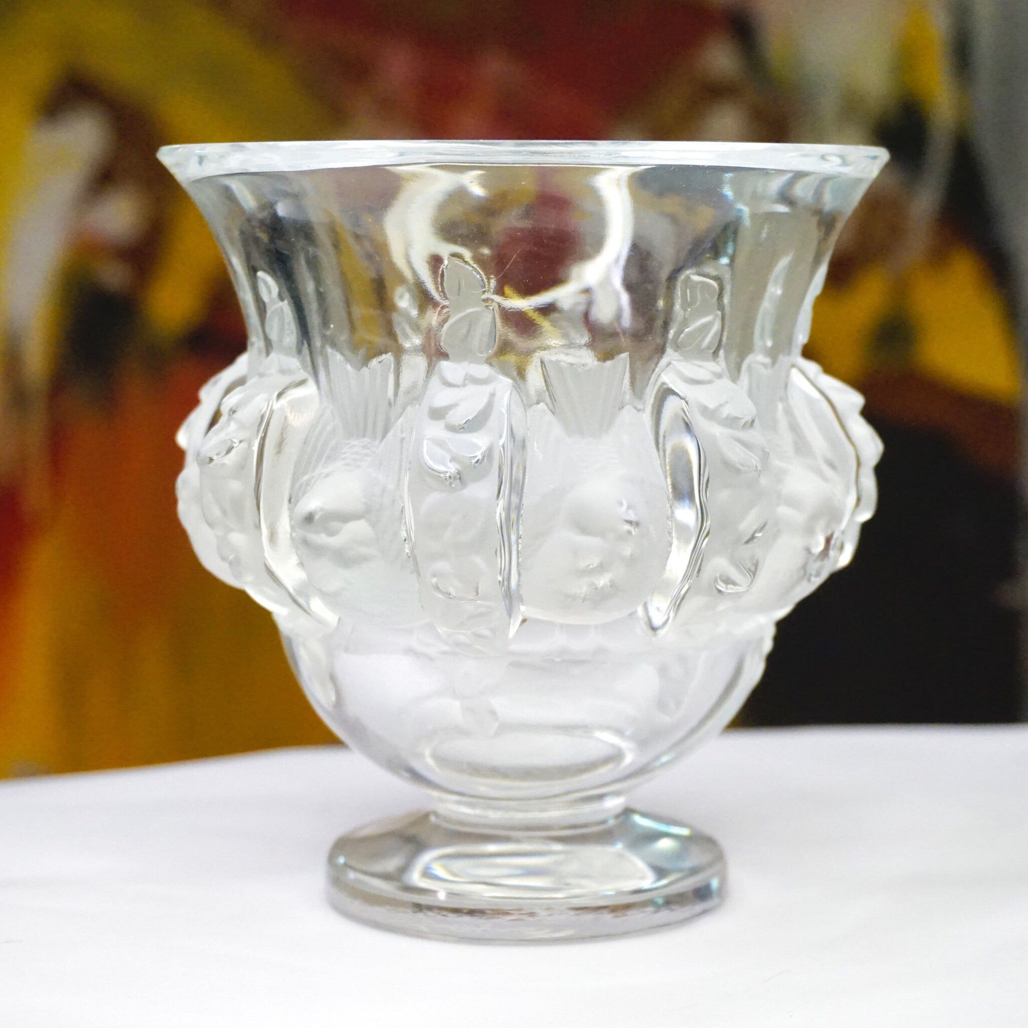 Vintage Lalique France Dampierre Crystal Vase With Sparrows, Beautiful Frosted Lalique Glass Pedestal Vase, Marc Lalique, Made in France