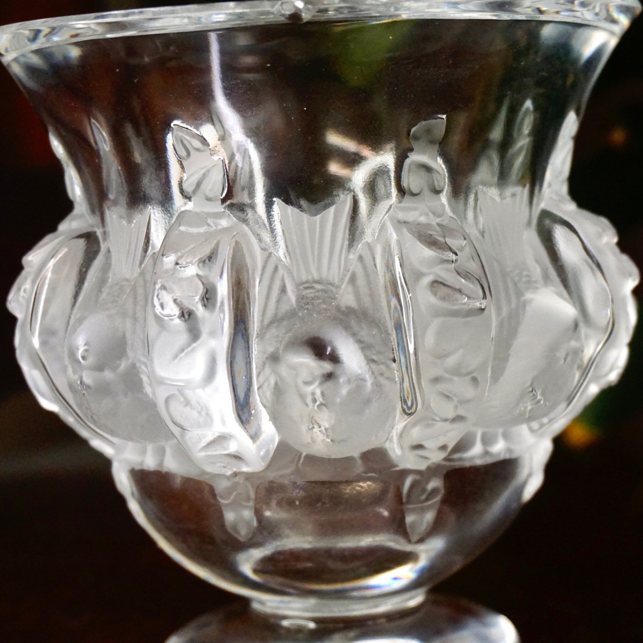 Vintage Lalique France Dampierre Crystal Vase With Sparrows, Beautiful Frosted Lalique Glass Pedestal Vase, Marc Lalique, Made in France