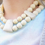 Vintage Gerda Lynggard Monies Chunky Wooden Necklace, Two Strand Wood and Stone Bead Collar Necklace, Mid Century Beaded Necklace