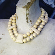 Vintage Gerda Lynggard Monies Chunky Wooden Necklace, Two Strand Wood and Stone Bead Collar Necklace, Mid Century Beaded Necklace
